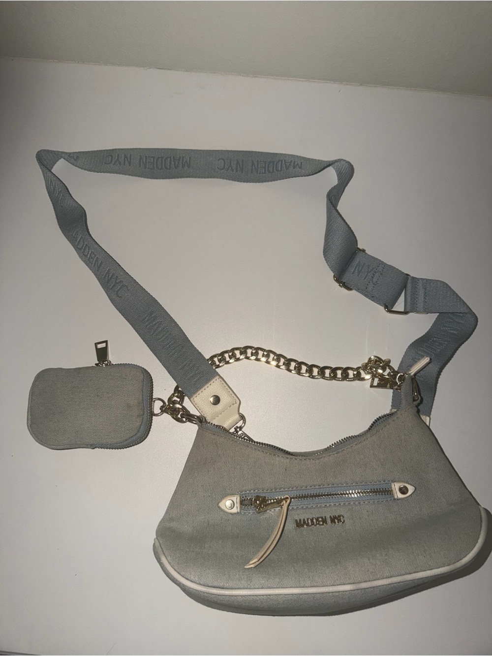 Steve Madden light blue denim Crossbody Bag with Coin Pouch minimalist/versatile